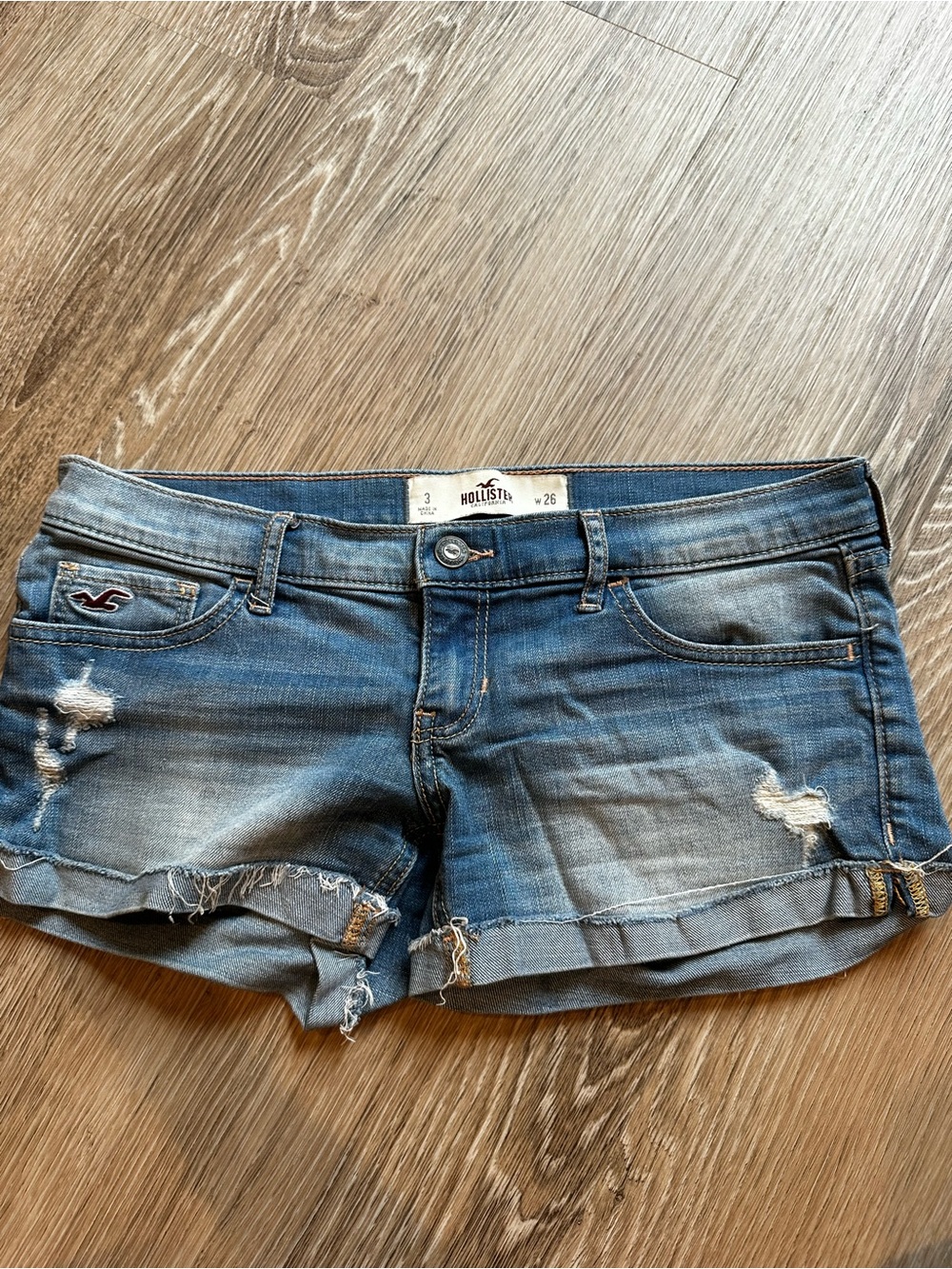 Hollister Women's Light-Medium Blue Frayed Denim Shorts